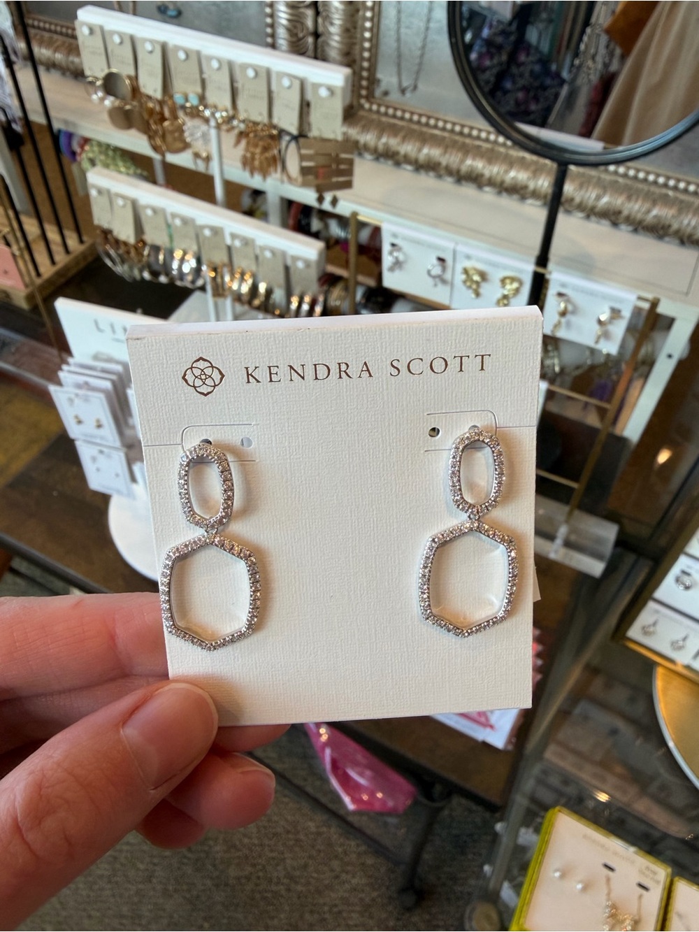 Kendra Scott Silver Pavé Linked Hexagon Drop Earrings